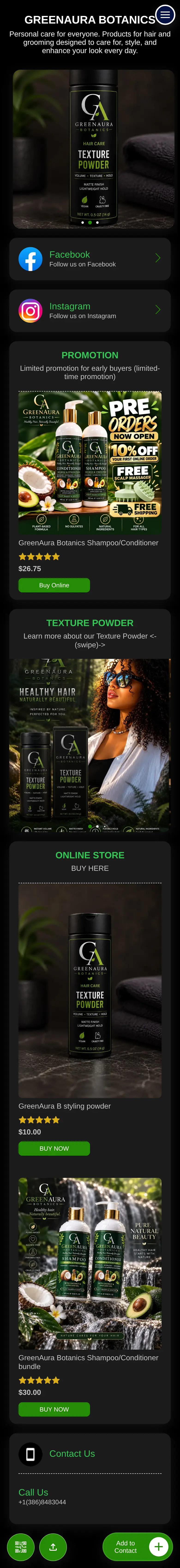 Tarjeta digital de GREENAURA BOTANICS