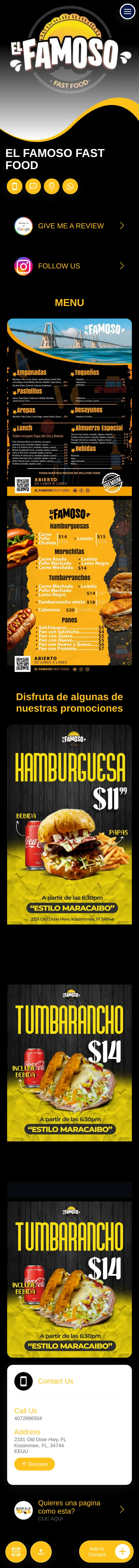 Tarjeta digital de EL FAMOSO FAST FOOD