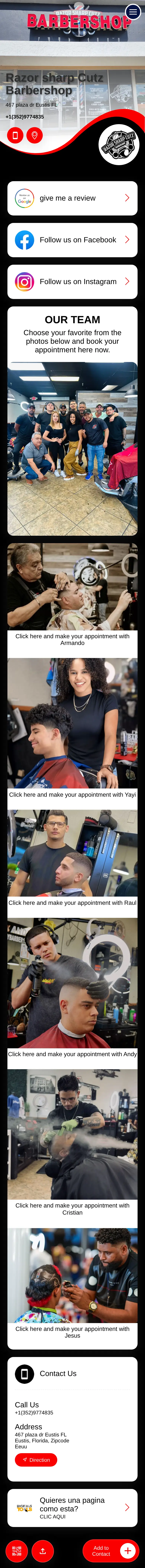 Tarjeta digital de Razor sharp Cutz Barbershop