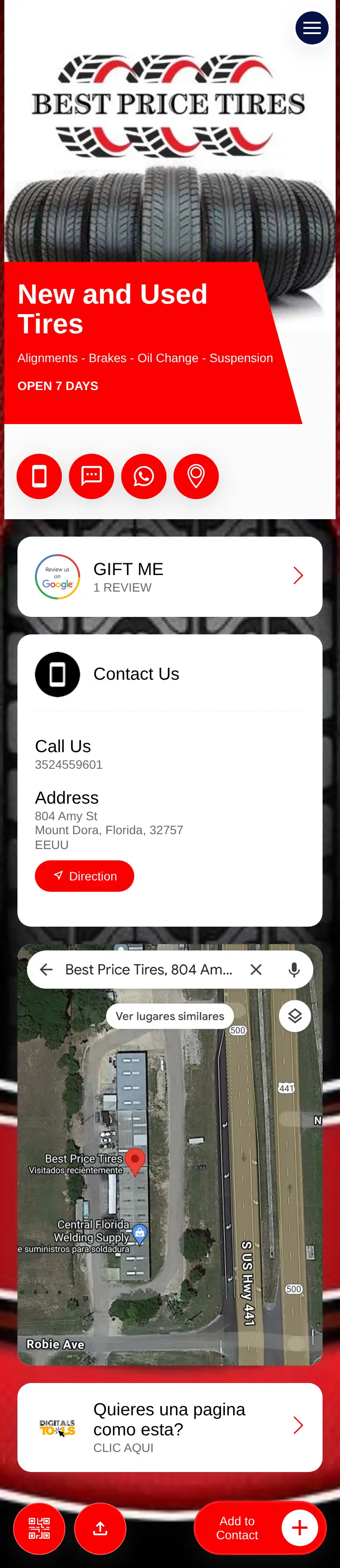 Tarjeta digital de New and Used Tires