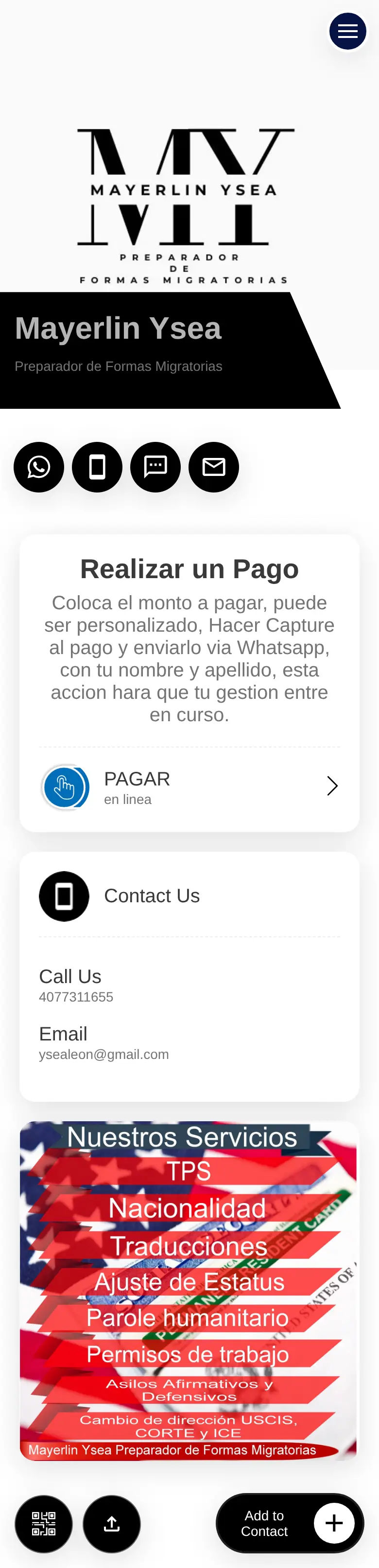 Tarjeta digital de Mayerlin Ysea