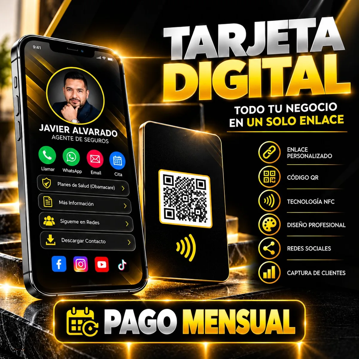 Flyer de la Tarjeta de presentación digital de Digitals Tools: tu tarjeta con código QR y todo tu negocio en un solo enlace