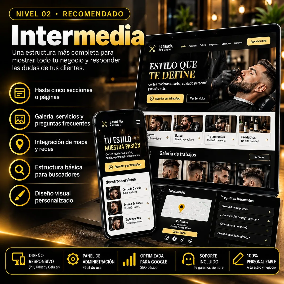 Flyer de Página web Intermedia de Digitals Tools: una estructura más completa para mostrar todo tu negocio y responder las dudas de tus clientes, hasta cinco secciones o páginas, galería, servicios y preguntas frecuentes, pago único desde