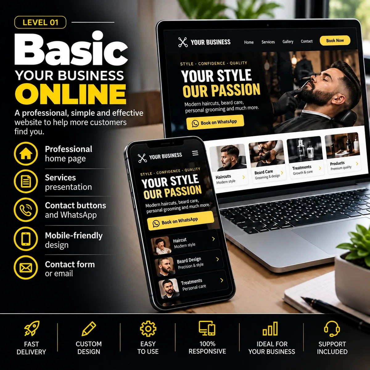 Basic Website flyer by Digitals Tools: your business deserves a professional website, modern design that adapts to all devices, one-time payment