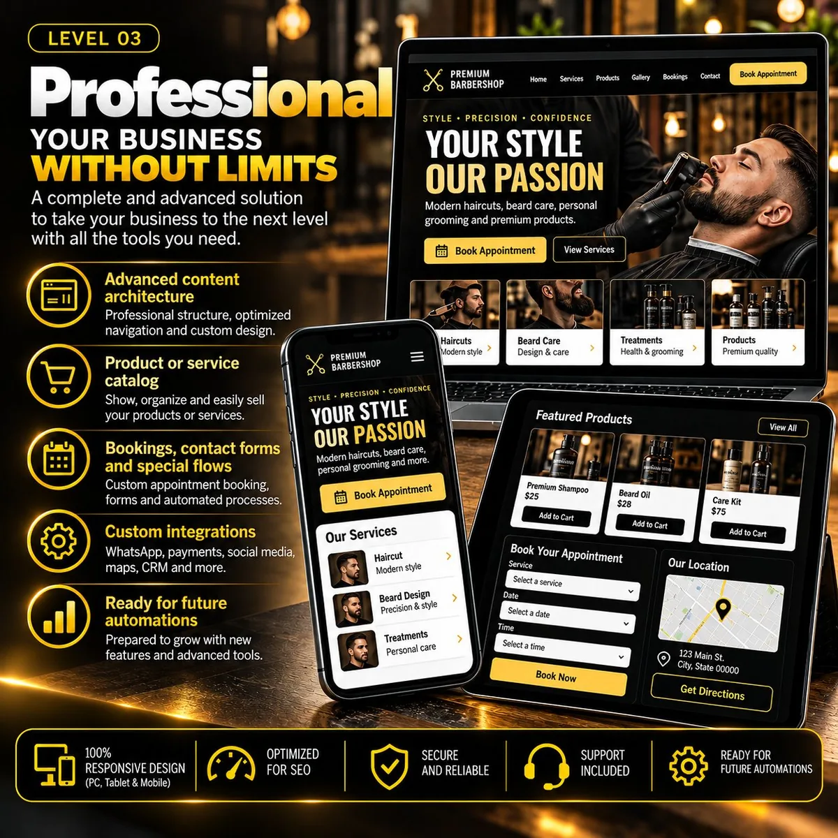 Professional Website flyer by Digitals Tools: your business without limits, a complete and advanced solution, advanced content architecture, product or service catalog, bookings and forms, integrations and ready for future automations, one-time payment from