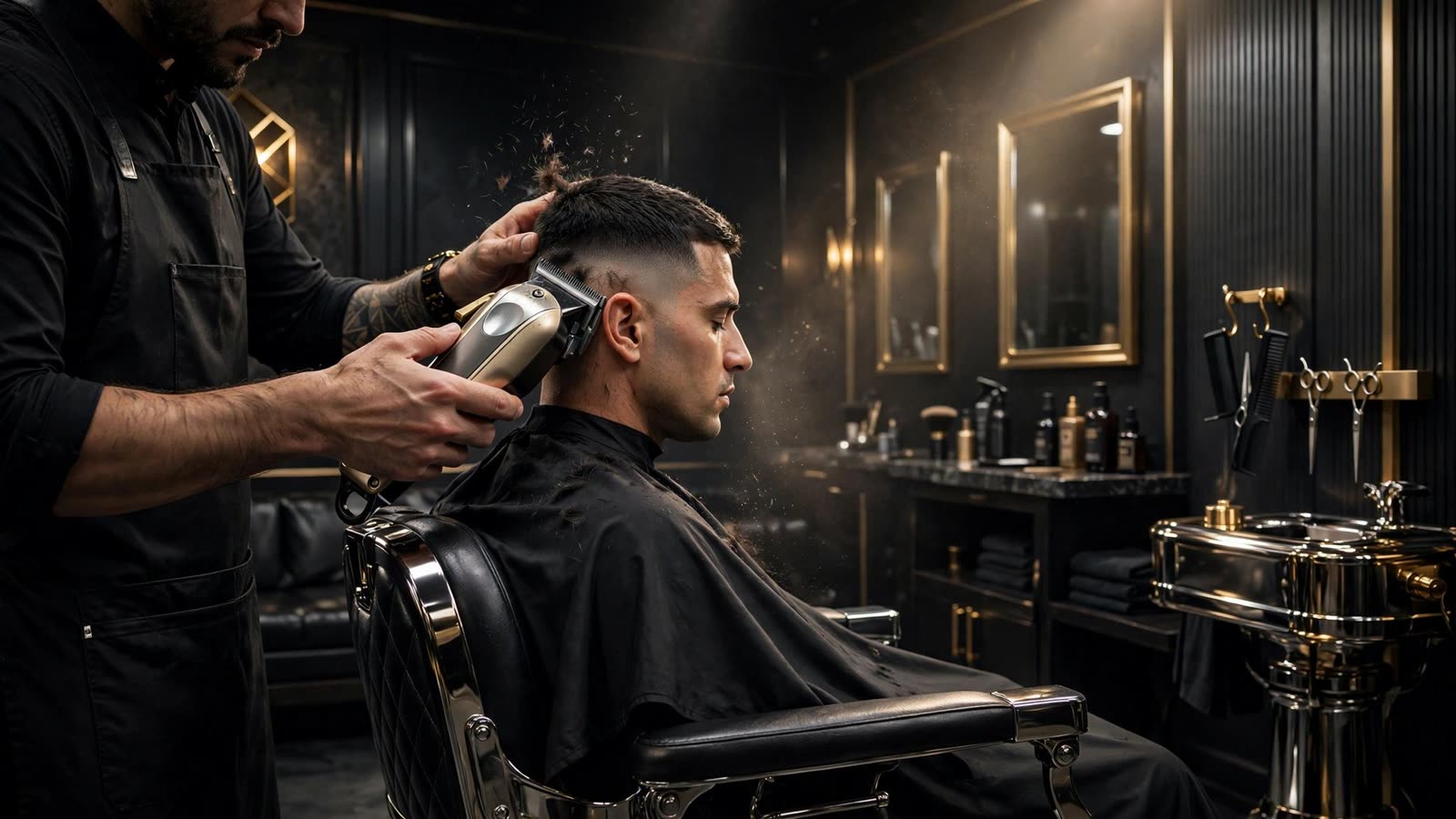 Barbero trabajando en una barbería premium — plantilla Black Label Barbers