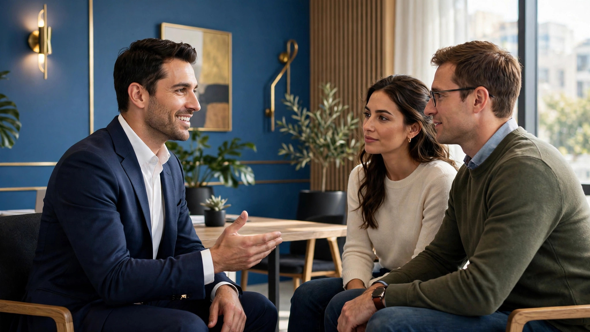 Asesor financiero conversando con un cliente — plantilla DIGITALS AI ASESORES FINANCIEROS