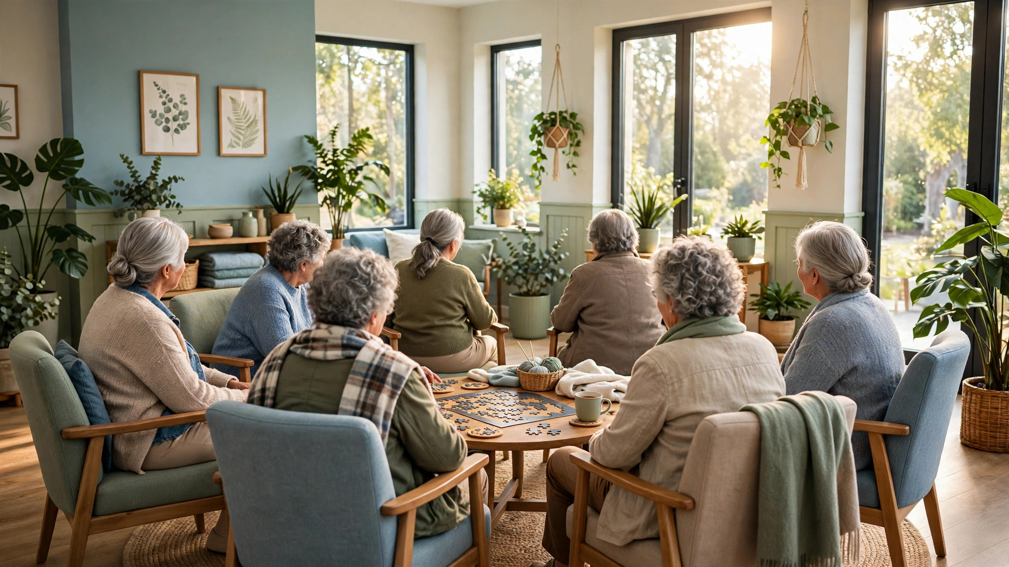 Centro de día para adultos mayores con salón de actividades, comedor social y jardín accesible — plantilla CENTROS DE DÍA PARA ADULTOS