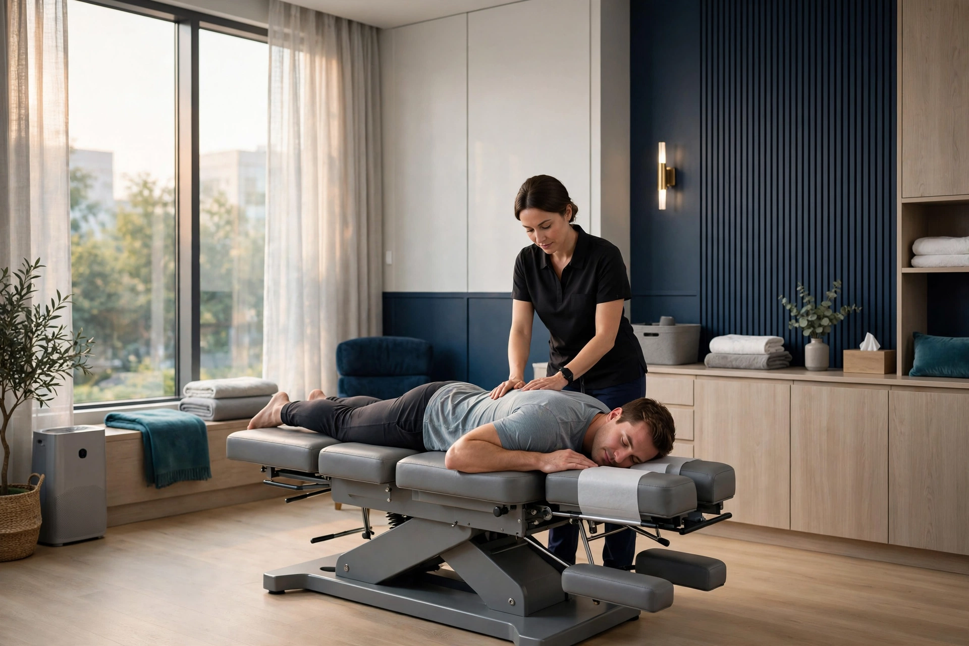 Interior de una clínica quiropráctica moderna — plantilla DIGITALS AI CHIROPRACTIC