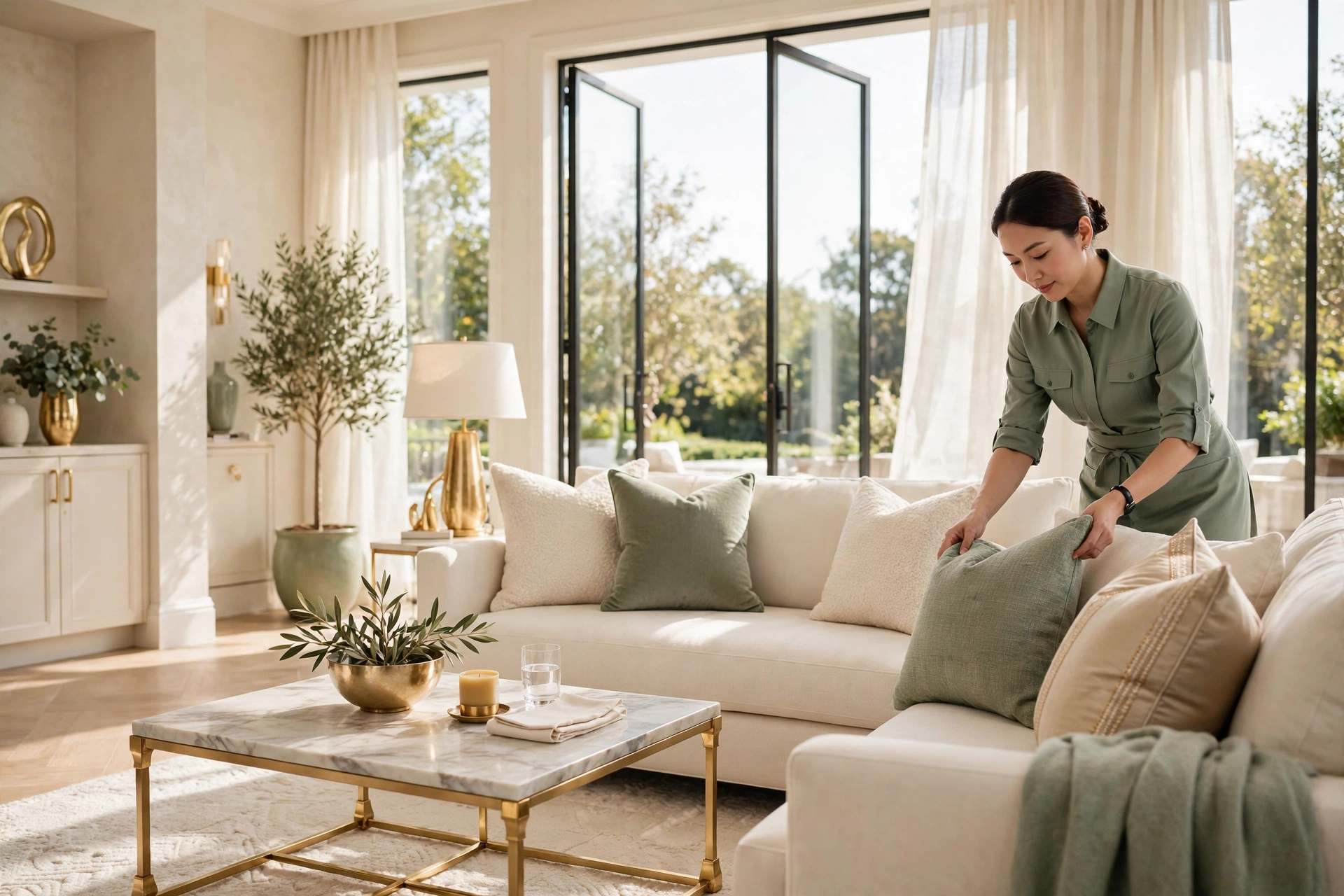 Sala impecable tras una limpieza profesional premium — plantilla DIGITALS AI CLEAN HOME