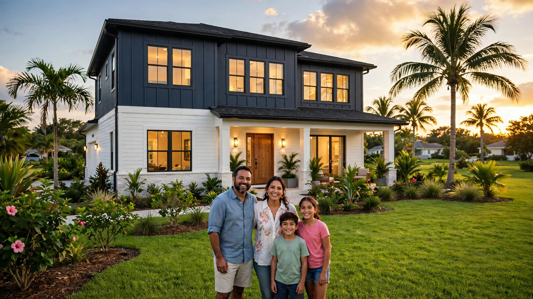 Familia frente a su nueva vivienda moderna — plantilla DIGITALS AI HIPOTECAS