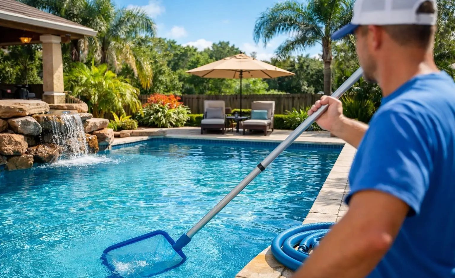 Piscina cristalina lista para disfrutar — plantilla DIGITALS AI POOL SERVICES