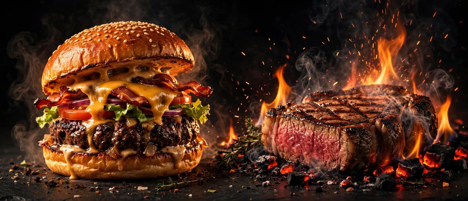 Interior de restaurante con parrilla al fuego — plantilla Fuego Bravo